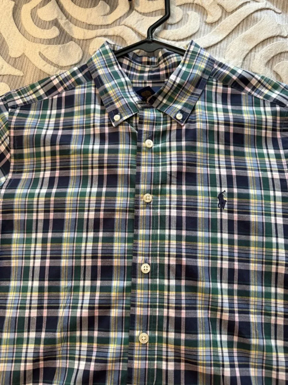 Boys Large 14-16 Ralph Lauren Polo Button Down Long Sleeve Blue Plaid Shirt Logo